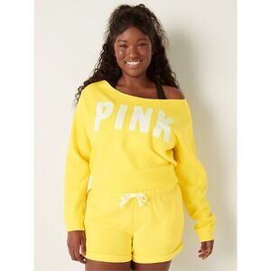 S Victoria's Secret PINK logo off-shoulder sweatshirt crop top Banarama yellow